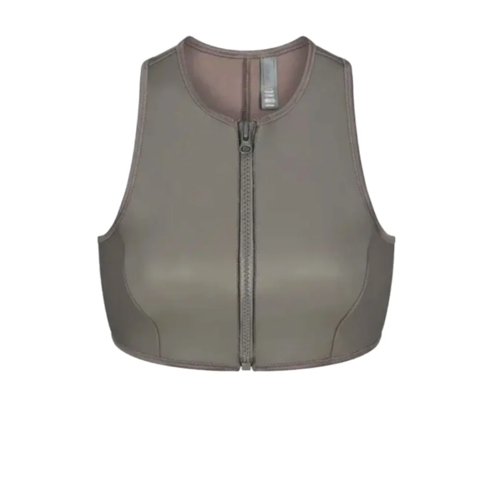 NWT SKIMS SWIM RUBBERIZED SCUBA HIGH NECK BIKINI TOP GRAY CHALK 4X